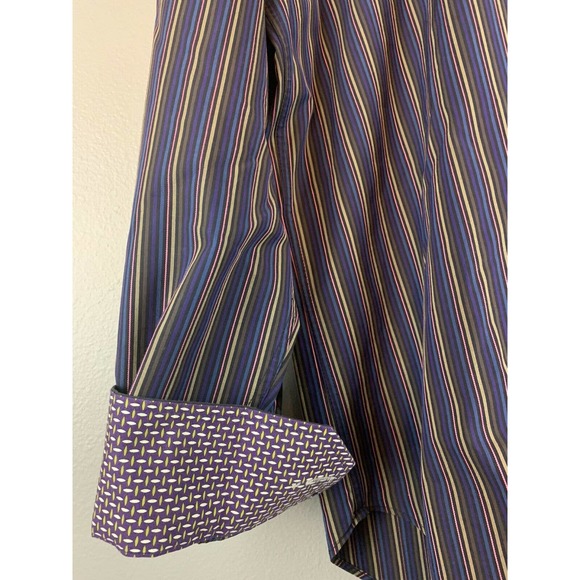Bugatchi UOMO Mens Medium Purple Multicolored Striped Long Sleeve Button Shirt - Picture 2 of 4